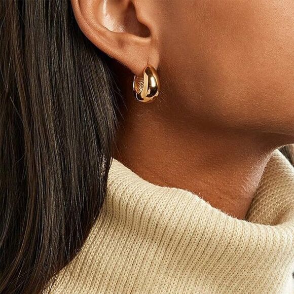 New Chunky Glossy Gold Hoop Hinged Earrings Huggie Hoop Earrings Dangle Earrings - Picture 1 of 5
